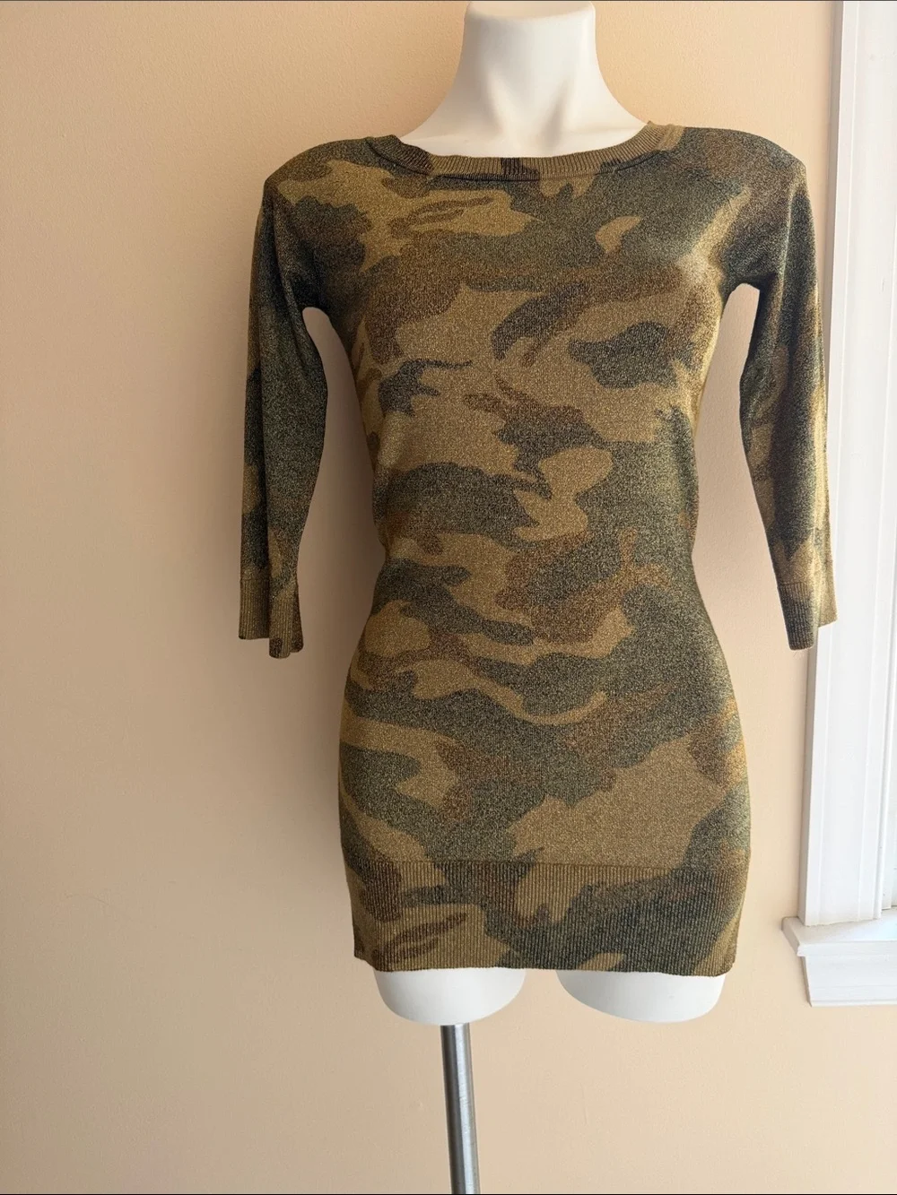 INC International Concepts Olive & Brown Camo Crewneck Sweater Dress